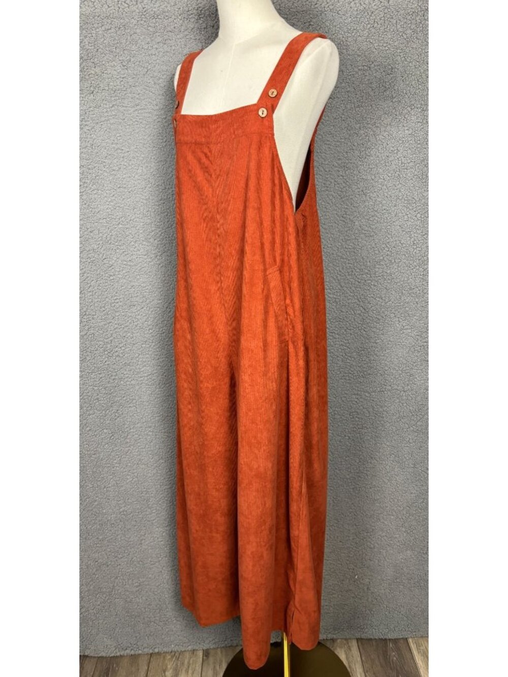 Lepunuo Women's Rust Orange Corduroy Overalls Wide-Leg Jumpsuit Large NWT's - Picture 4 of 8